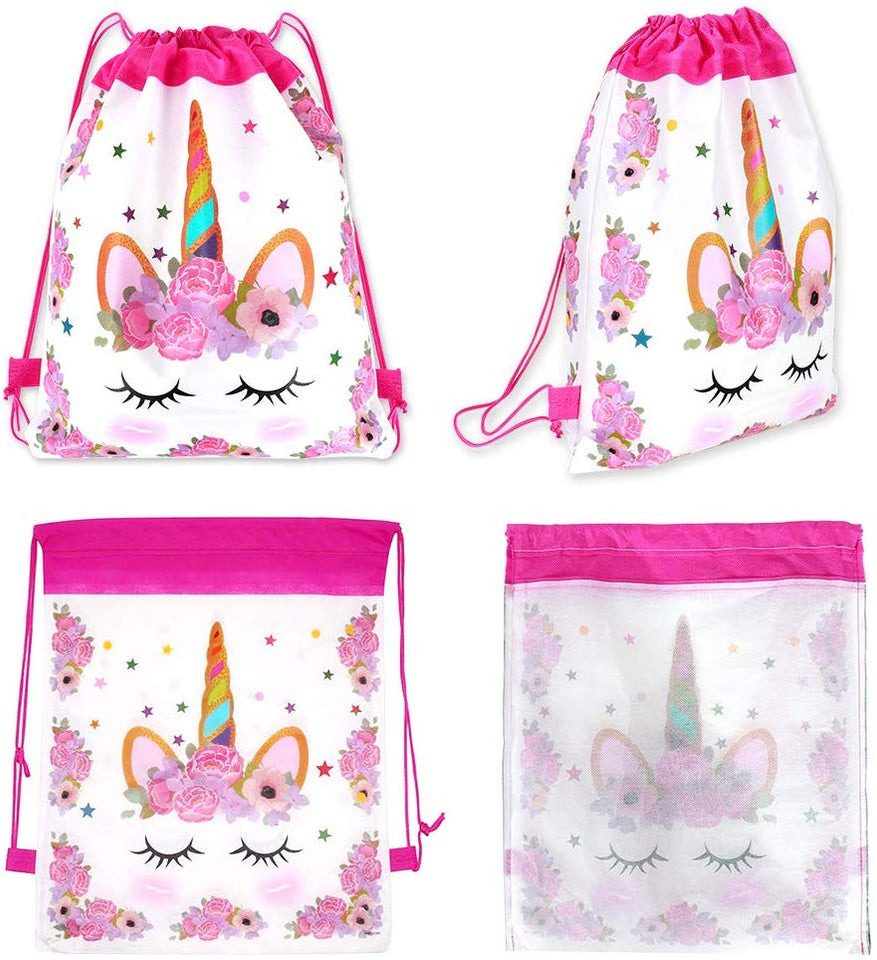 Paquete de 18 mochilas con cordón de unicornio viaky unicornio con cordón para fiesta de cumpleaños, fiesta de cumpleaños, bolsa de regalo para baby shower, bolsas de dibujos animados