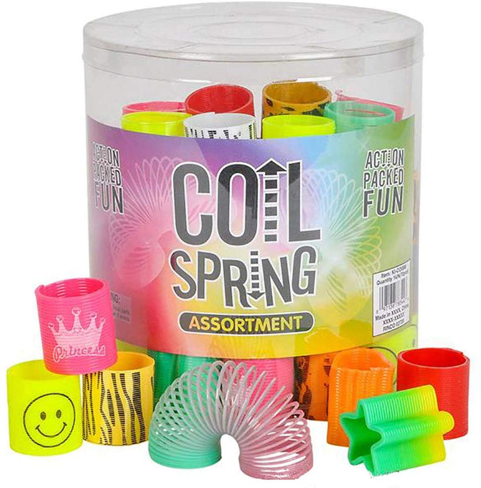 Kicko surtido de resorte de bobina de 1.5 pulgadas – Paquete de 72 resortes de bobina – recuerdos de fiesta, ideas, premios de carnaval, bolsas de relleno de Goody, calcetines de calcetín, dulces de cesta de Pascua, premios de clase, actividad de juego