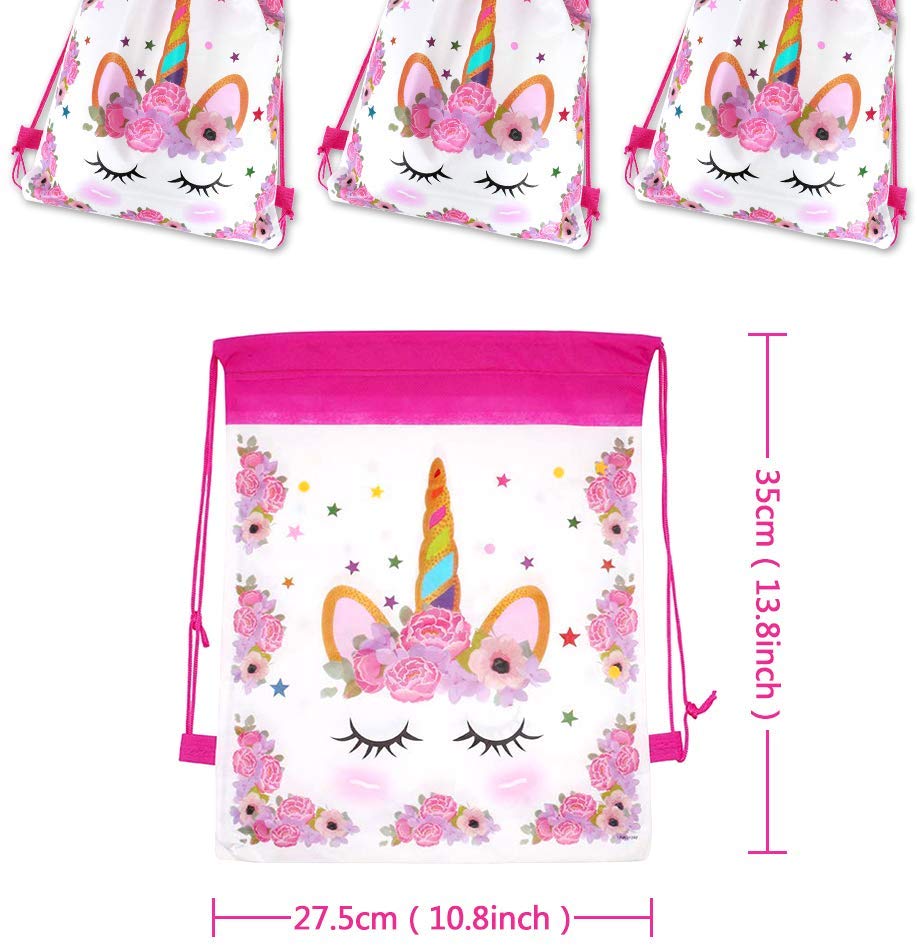 Paquete de 18 mochilas con cordón de unicornio viaky unicornio con cordón para fiesta de cumpleaños, fiesta de cumpleaños, bolsa de regalo para baby shower, bolsas de dibujos animados