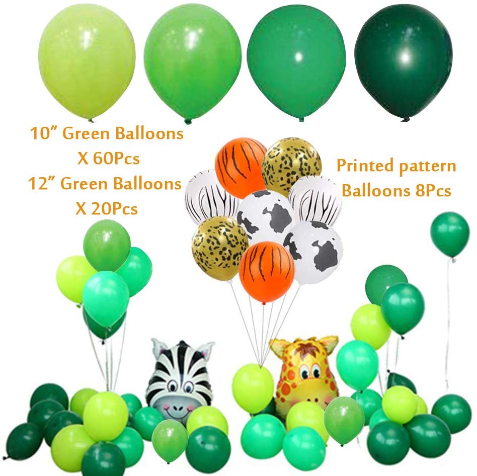 Globos de decoración para fiestas de safari, 114 piezas de animales de la selva, decoración de fiesta para niños, cumpleaños, safari, baby shower, cupcakes, toppers de látex y globos de papel de aluminio.