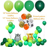 Globos de decoración para fiestas de safari, 114 piezas de animales de la selva, decoración de fiesta para niños, cumpleaños, safari, baby shower, cupcakes, toppers de látex y globos de papel de aluminio.