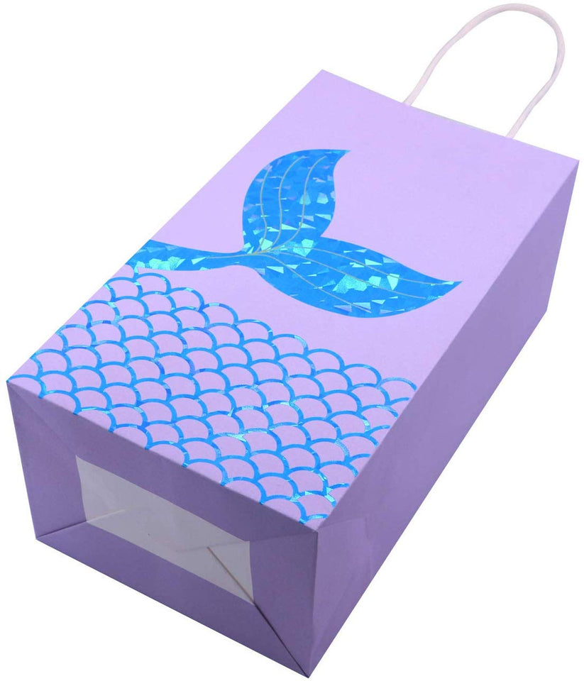 JERUIX 12 paquetes de bolsas de fiesta de sirena, bolsas de regalo de sirena, bolsas de papel de regalo con purpurina para niñas y niños, suministros de fiesta temática de sirena, bolsas de regalo para bebé, bolsas de caramelos