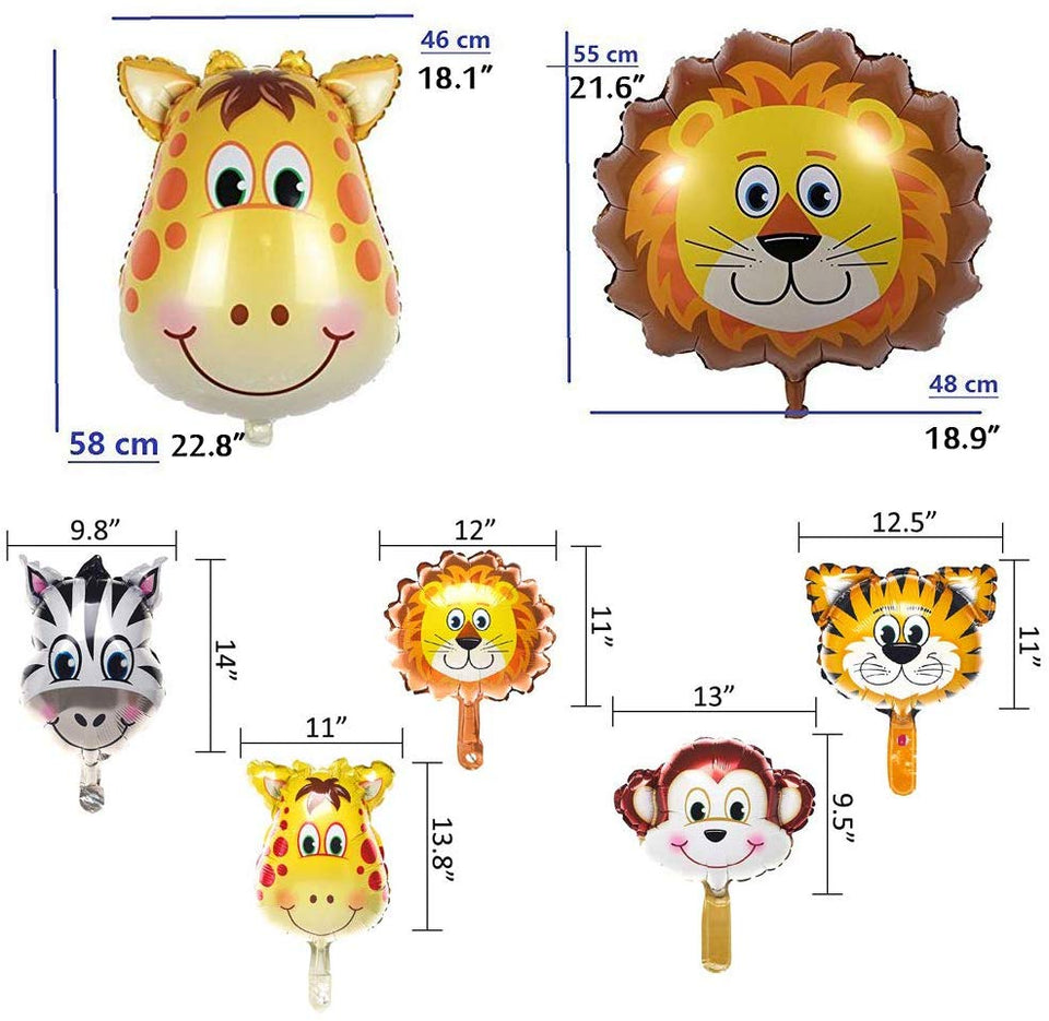 Globos de decoración para fiestas de safari, 114 piezas de animales de la selva, decoración de fiesta para niños, cumpleaños, safari, baby shower, cupcakes, toppers de látex y globos de papel de aluminio.
