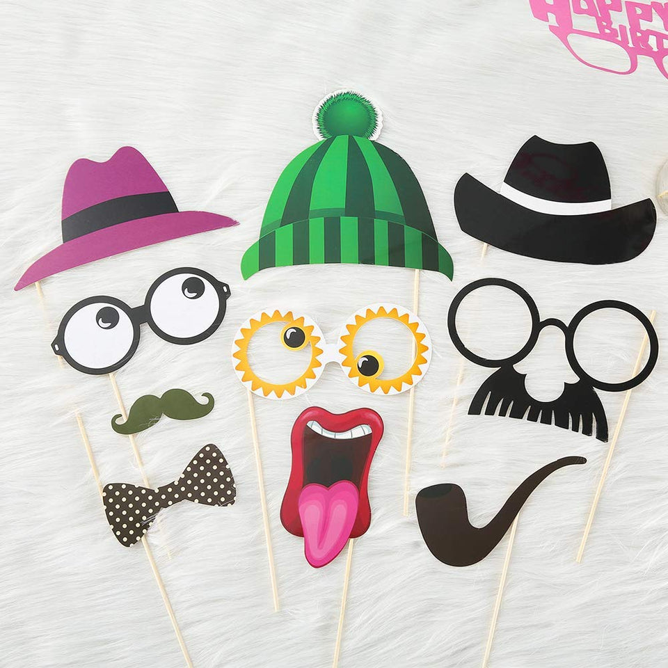 FRESHME DIY Photo Booth Props Kit - 90pcs PhotoBooth Prop Funny Atrezzo Favorecer Incluyendo Cómica Divertida Creativa Bigotes Gafas Pelo Arcos Sombreros Labios para el Partido Boda Cumpleañosde