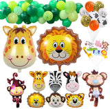 Globos de decoración para fiestas de safari, 114 piezas de animales de la selva, decoración de fiesta para niños, cumpleaños, safari, baby shower, cupcakes, toppers de látex y globos de papel de aluminio.