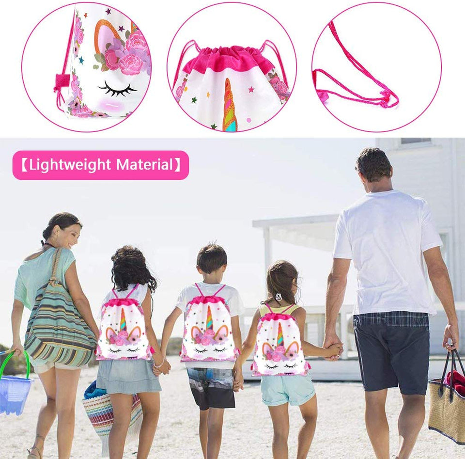 Paquete de 18 mochilas con cordón de unicornio viaky unicornio con cordón para fiesta de cumpleaños, fiesta de cumpleaños, bolsa de regalo para baby shower, bolsas de dibujos animados