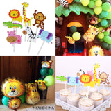 Globos de decoración para fiestas de safari, 114 piezas de animales de la selva, decoración de fiesta para niños, cumpleaños, safari, baby shower, cupcakes, toppers de látex y globos de papel de aluminio.