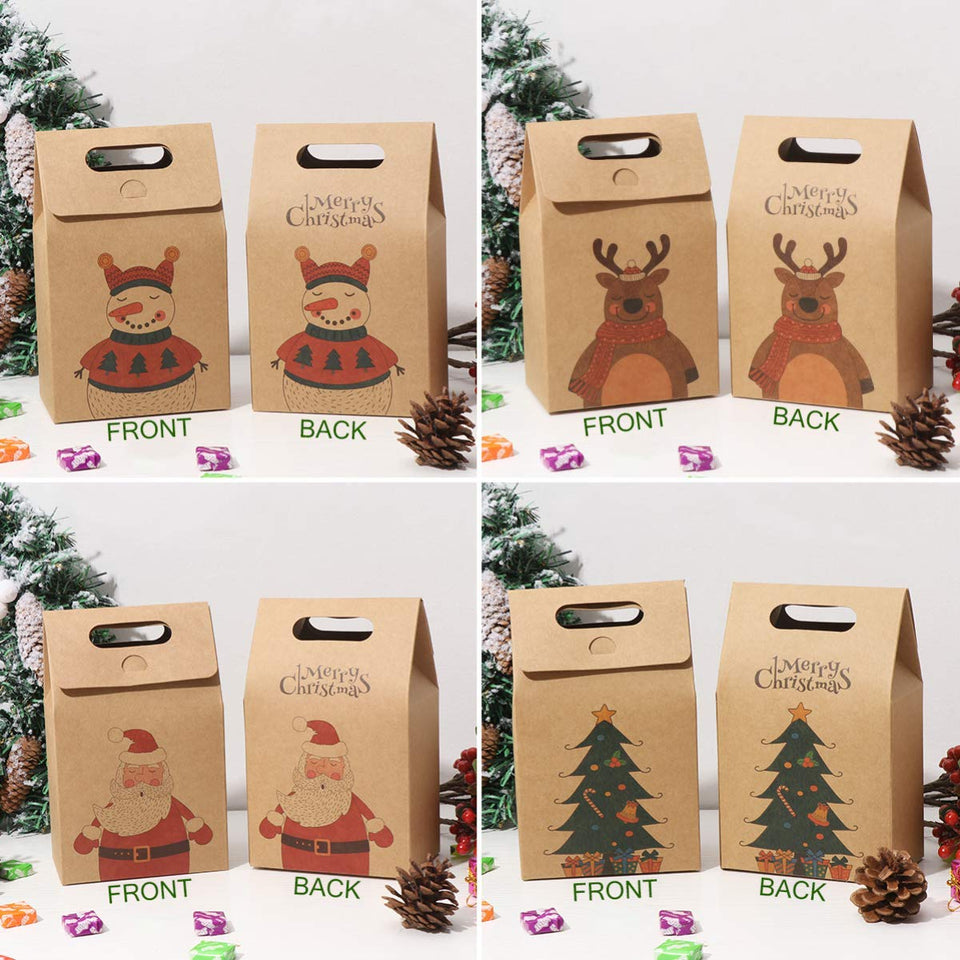 BESTONZON bolsas de regalo de navidad papel kraft fiesta creativa única favorece bolsas bolsas de regalos bolsas de envoltura de regalos para banquete de cumpleaños de navidad 16 piezas