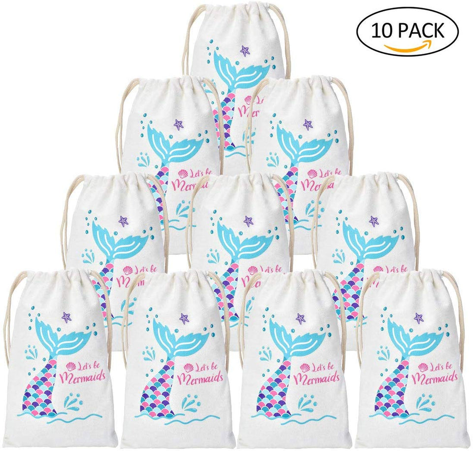 Mermaid Party Favor Bags Cordón Goody Bags for Mermaid Party Supplies 10 Pack