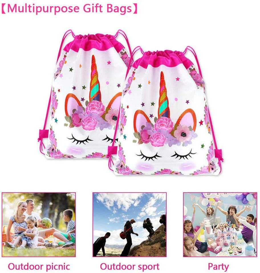 Paquete de 18 mochilas con cordón de unicornio viaky unicornio con cordón para fiesta de cumpleaños, fiesta de cumpleaños, bolsa de regalo para baby shower, bolsas de dibujos animados