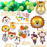 Globos de decoración para fiestas de safari, 114 piezas de animales de la selva, decoración de fiesta para niños, cumpleaños, safari, baby shower, cupcakes, toppers de látex y globos de papel de aluminio.
