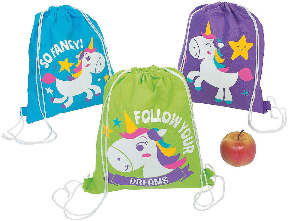 Unicornio fiesta cordón mochilas bolsas – juego de 12