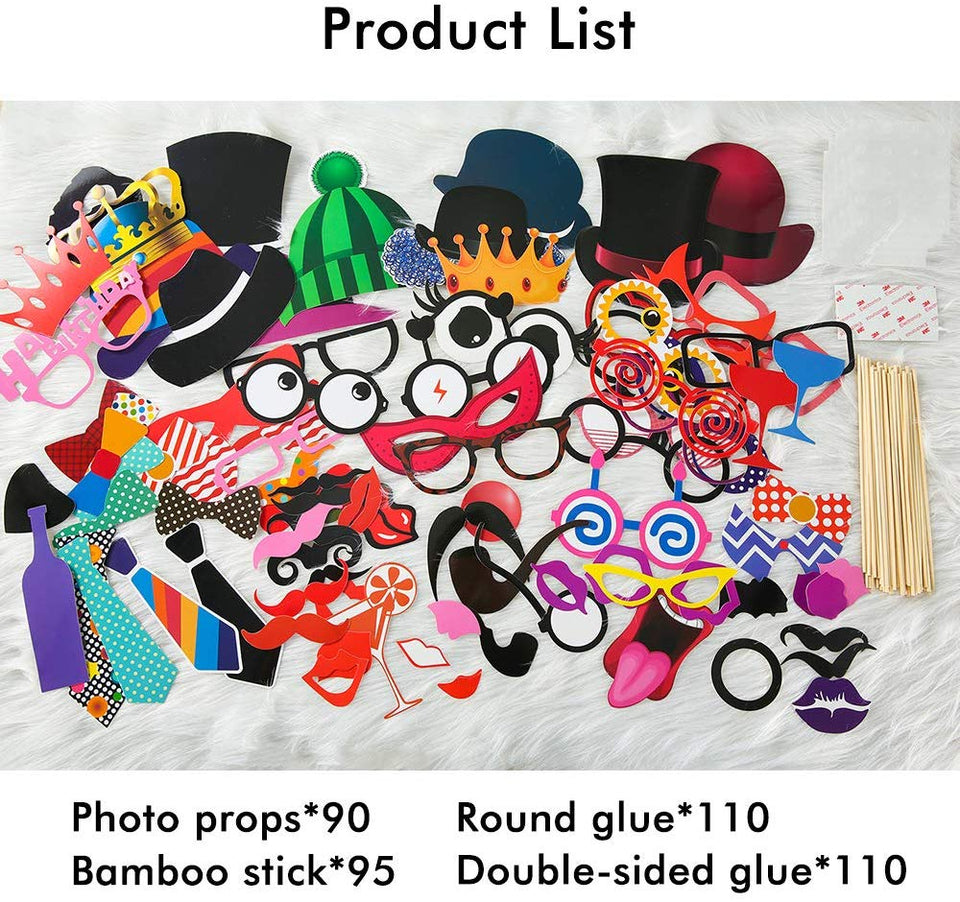 FRESHME DIY Photo Booth Props Kit - 90pcs PhotoBooth Prop Funny Atrezzo Favorecer Incluyendo Cómica Divertida Creativa Bigotes Gafas Pelo Arcos Sombreros Labios para el Partido Boda Cumpleañosde