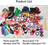 FRESHME DIY Photo Booth Props Kit - 90pcs PhotoBooth Prop Funny Atrezzo Favorecer Incluyendo Cómica Divertida Creativa Bigotes Gafas Pelo Arcos Sombreros Labios para el Partido Boda Cumpleañosde