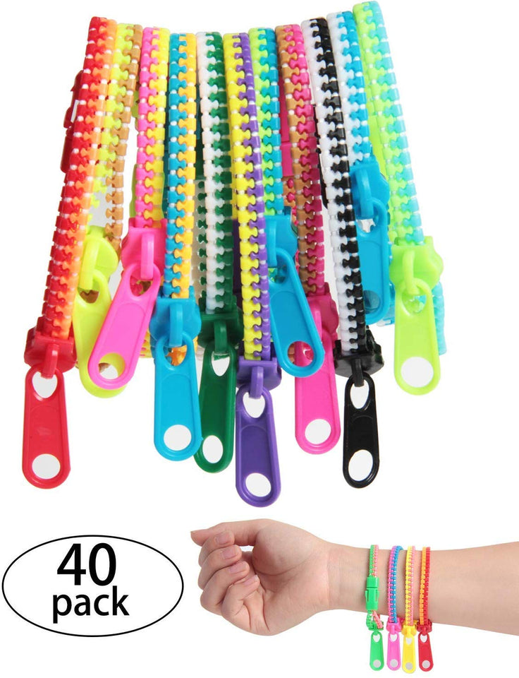 SBYURE - Pulsera de 40 piezas con cierre de cierre, colores neón, sensorial, juego de juguetes para fiestas para estudiantes, niños, cumpleaños, bolsas de dulces, premios pequeños, mixto
