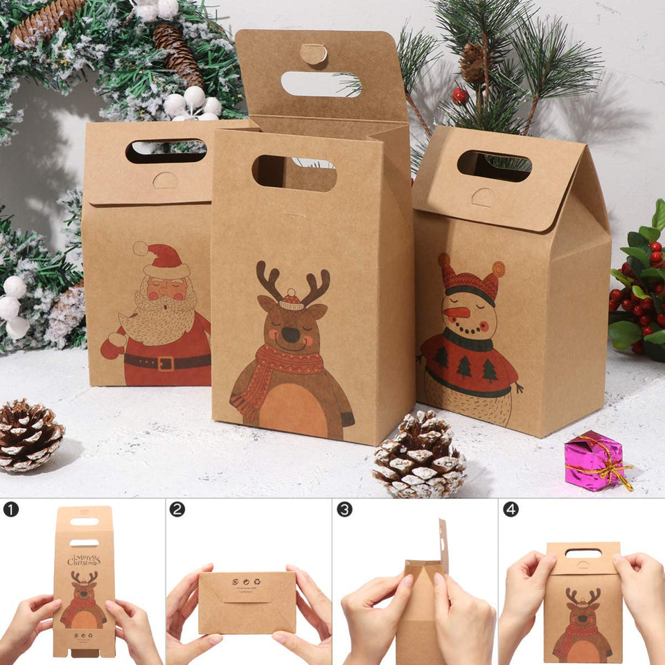 BESTONZON bolsas de regalo de navidad papel kraft fiesta creativa única favorece bolsas bolsas de regalos bolsas de envoltura de regalos para banquete de cumpleaños de navidad 16 piezas