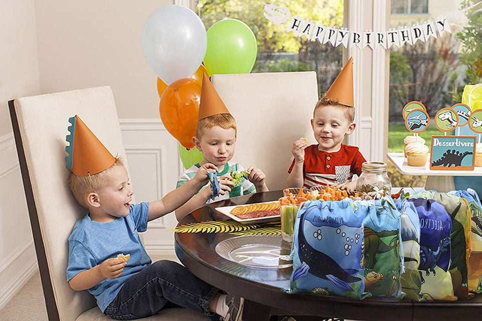 BeeGreen Dinosaur Party Supplies Favors Bolsas para niños niños y niñas Cumpleaños 12 Pack Dino Cordón Goody Bolsa de Regalo