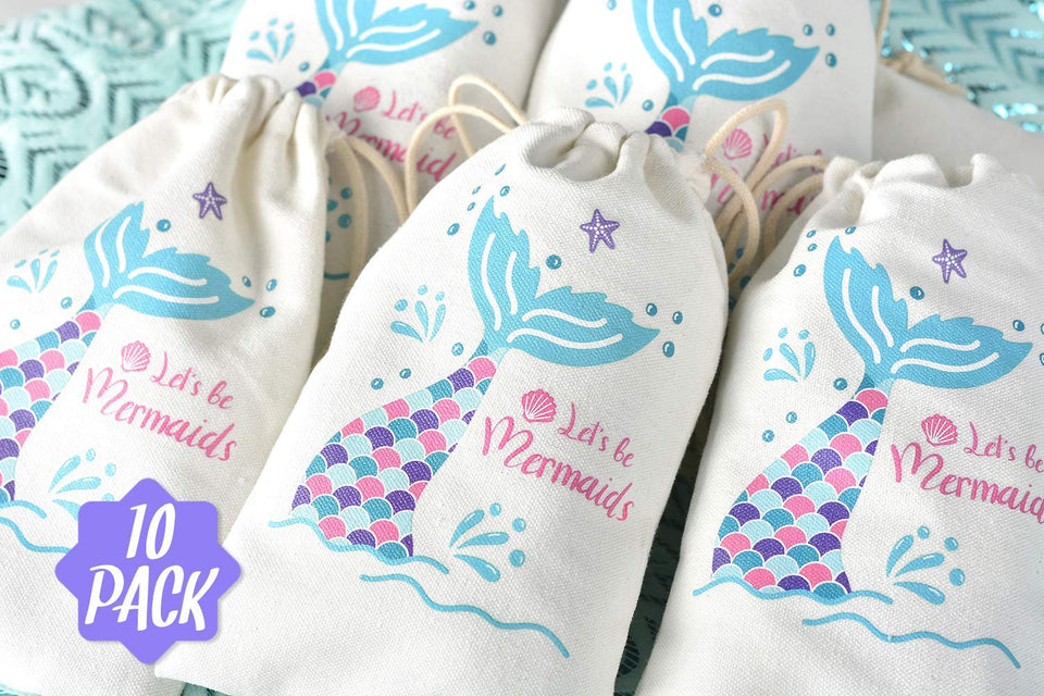 Mermaid Party Favor Bags Cordón Goody Bags for Mermaid Party Supplies 10 Pack