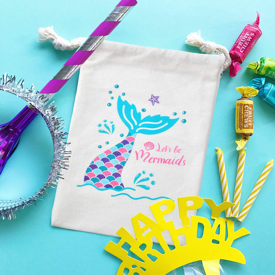 Mermaid Party Favor Bags Cordón Goody Bags for Mermaid Party Supplies 10 Pack