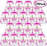 Paquete de 18 mochilas con cordón de unicornio viaky unicornio con cordón para fiesta de cumpleaños, fiesta de cumpleaños, bolsa de regalo para baby shower, bolsas de dibujos animados