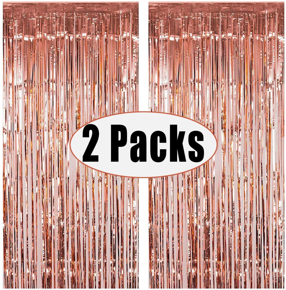 PUBAMALL Telón de Fondo de Foto, para decoración de Boda de Fiesta de cumpleaños, decoración de Fiesta de (2 Pack (100 * 200cm), Oro Rosa)