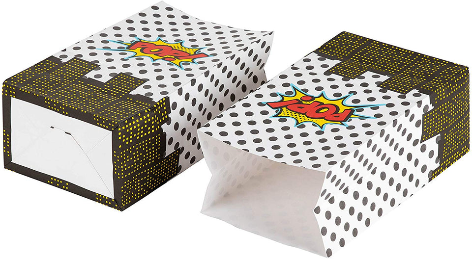 Bolsas de regalo para fiestas – 36 unidades de bolsas de regalo, suministros para fiestas Super-Hero, bolsas de papel para recuerdos, bolsas reciclables para niños, diseño de cómics, 5.2 x 8.7 x 3.3 pulgadas